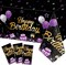 3 Pack Birthday Party Supplies Confetti Sprinkles Happy Birthday Tablecloths Starry Table Covers for Kids Adults Party Decorations, 54 x 108 Inches (Purple and Black)